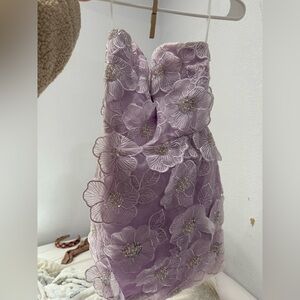 Hello Molly Lavender Strapless Mini Dress with 3D Floral Appliqué